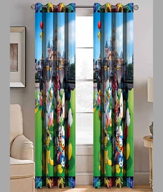 BELLA TRUE Set of 2 Window Digital Printed Eyelet Polyester Multi Color Curtains ( 151 x 113 cm )