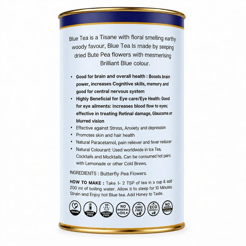 Blue Tea (Butterfly Pea Flower Tea) | 100% Pure Herbal Infusion | Caffeine Free | Antioxidant Rich | Supports Brain, Eye & Skin Health view 3