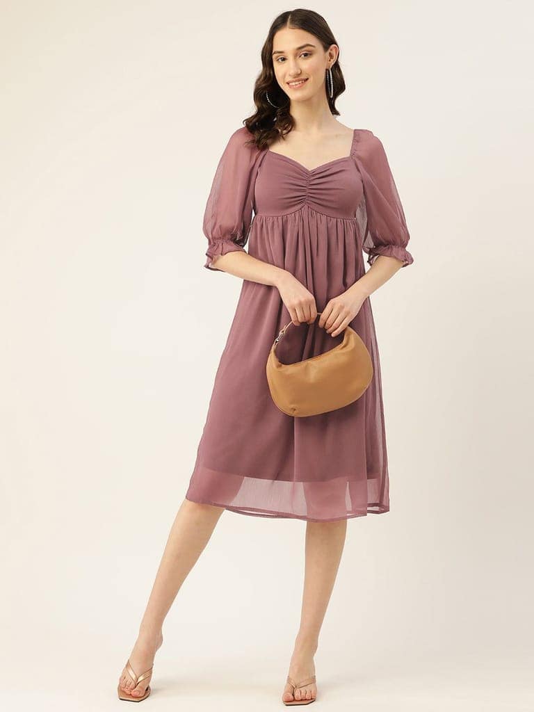 Rue Collection Mauve Chiffon A-Line Midi Dress view 4