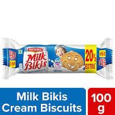 Britannia Milk Bikis - Milk Cream Biscuits, Essential Nutrients, Teatime Snack, 100 G