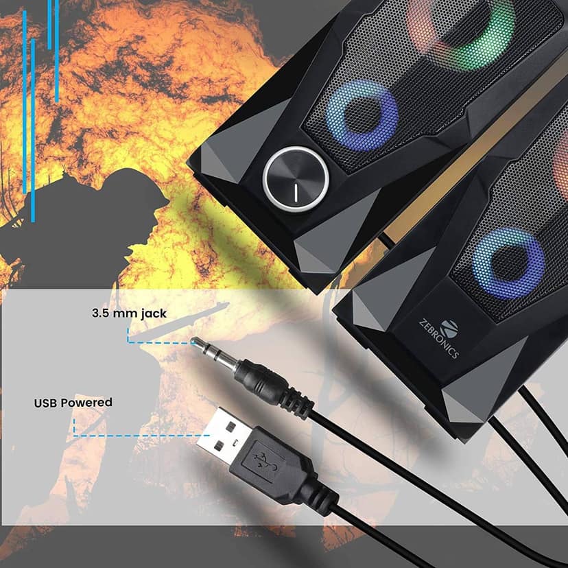 Zebronics ZEB-WARRIOR Wired 2.0 Speakers - Black view 3