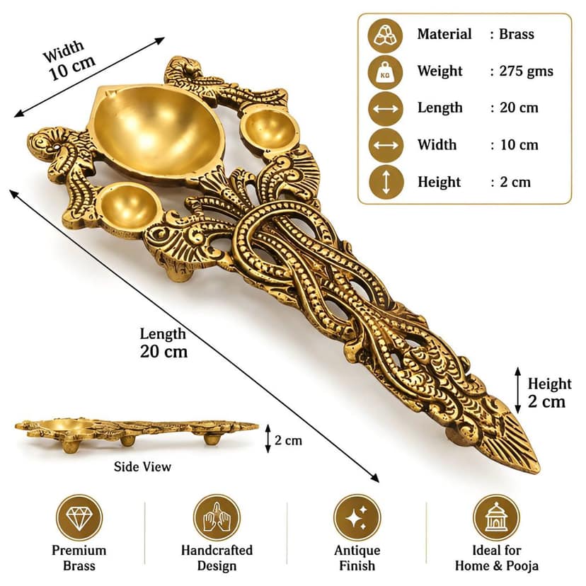 Brass Kapoor Dani for Pooja | Traditional Brass Camphor Burner | Decorative Kapoor Holder for Home Temple, Aarti, Daily Puja & Religious Rituals view 5