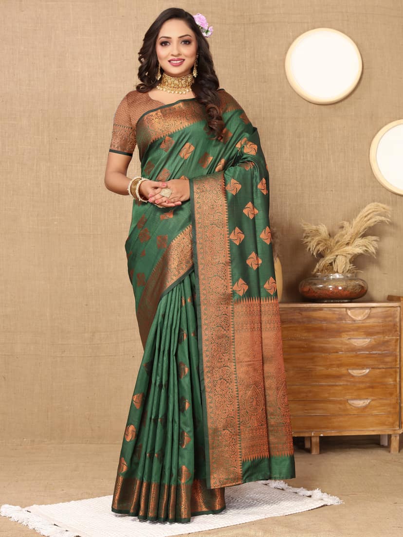 Soft katan silk saree with copper zari weawing...