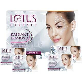Lotus Herbals Radiant Diamond Cellular Radiance 4 In 1 Facial Kit With Diamon Dust Cinnamon All Skin 4x37g