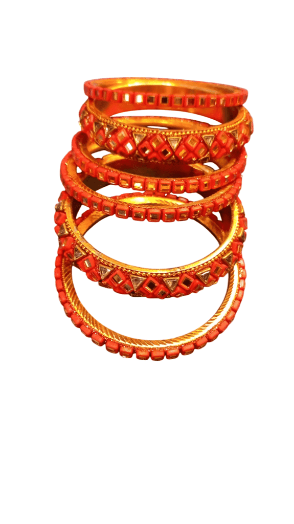 Red and Gold Glass Bangles with Rhinestone Accents view 2