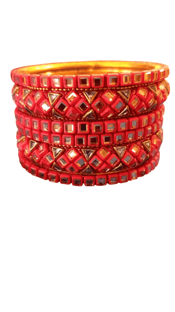 Red and Gold Glass Bangles with Rhinestone Accents view 3