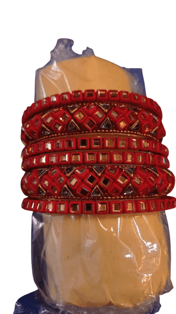 Red and Gold Glass Bangles with Rhinestone Accents view 4