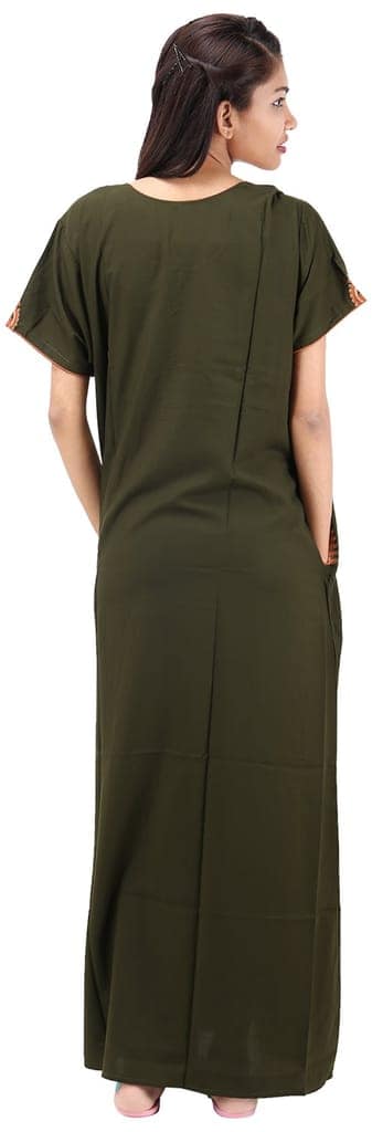 VALENCIA SLEEPWEAR lissybissy Cotton Resham Embroidery Nighty Night Gown Maxi for Women A line (KNW-69, Mehendi Green, Large) view 2