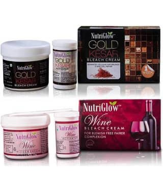 NutriGlow Gold Kesar (43 gm) Wine Bleach Cream (43 gm) For Lightening Facial Hair Tan Removal Dark Spot Corrector, All Skin Types, Pack Of 2