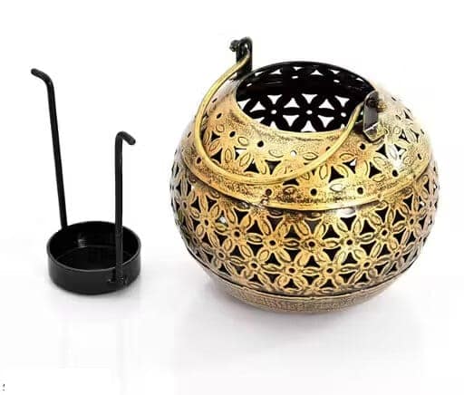 Globe Dhoop & Tea Light Candle Holder/Lantern Hanging Degchi/Dhuni with Stand Antique Gold Finish for Diwali Gifts | Home Decoration | Gifts | Home Decor view 2