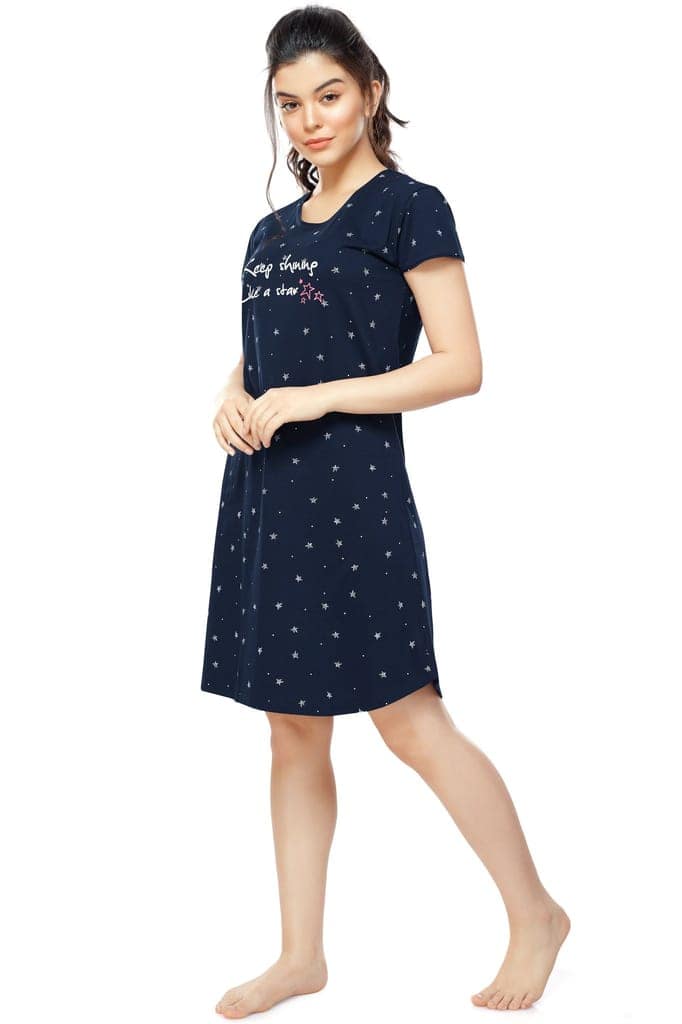 ZEYO Women Cotton Night Dress Brown Star Print Short Nighty view 4