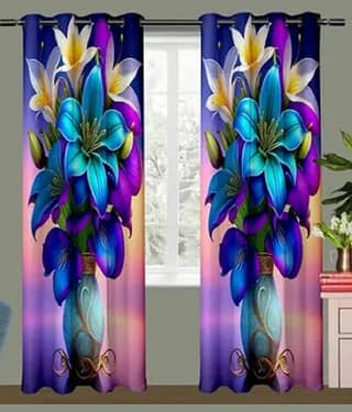V21 decod Graphic Room Darkening Eyelet Curtain 7 ft ( Pack of 1 ) - Blue