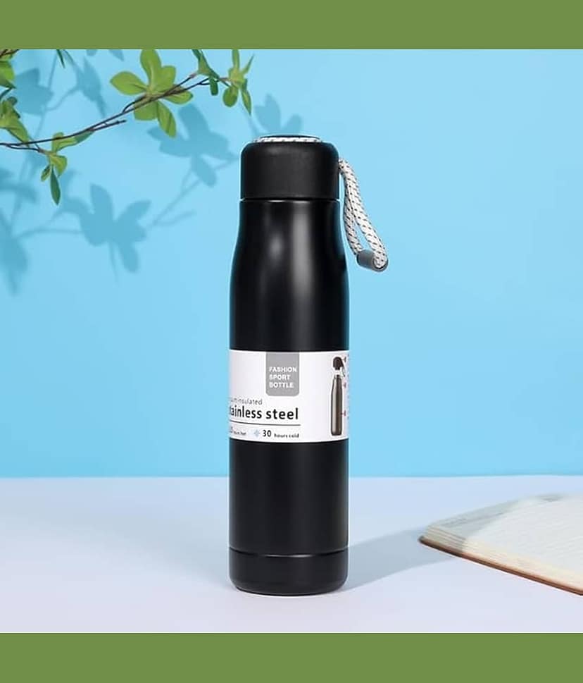 Bhavyta Water Bottle with Portable Lid Vacuum Insulated Black Stainless Steel Water Bottle 500 mL ( Set of 1 ) view 2