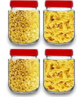 skwaion Glass Red Dal Container ( Set of 4 )