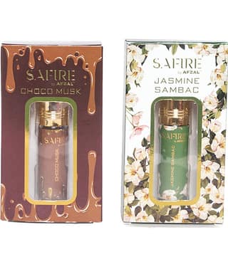 SAFIRE CHOCO MUSK & JASMINE SAMBAC ATTAR (COMBO PACK 6ML*2) ROLL-ON PERFUME OIL FOR MEN AND WOMEN