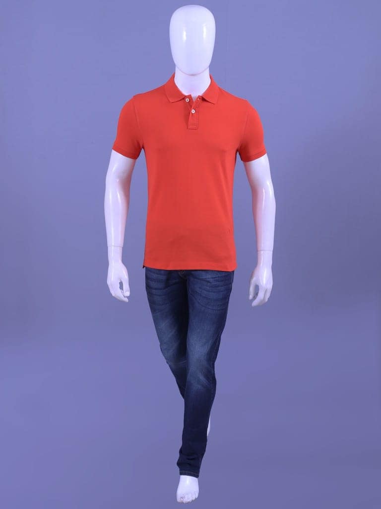 Men's Dark Orange Enzyme Finish Solid Polo T-Shirt view 3