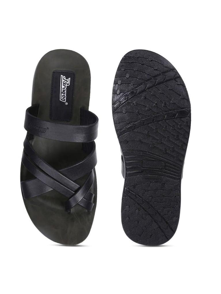 Men's Black Open Toe Rexine Flip Flops view 4