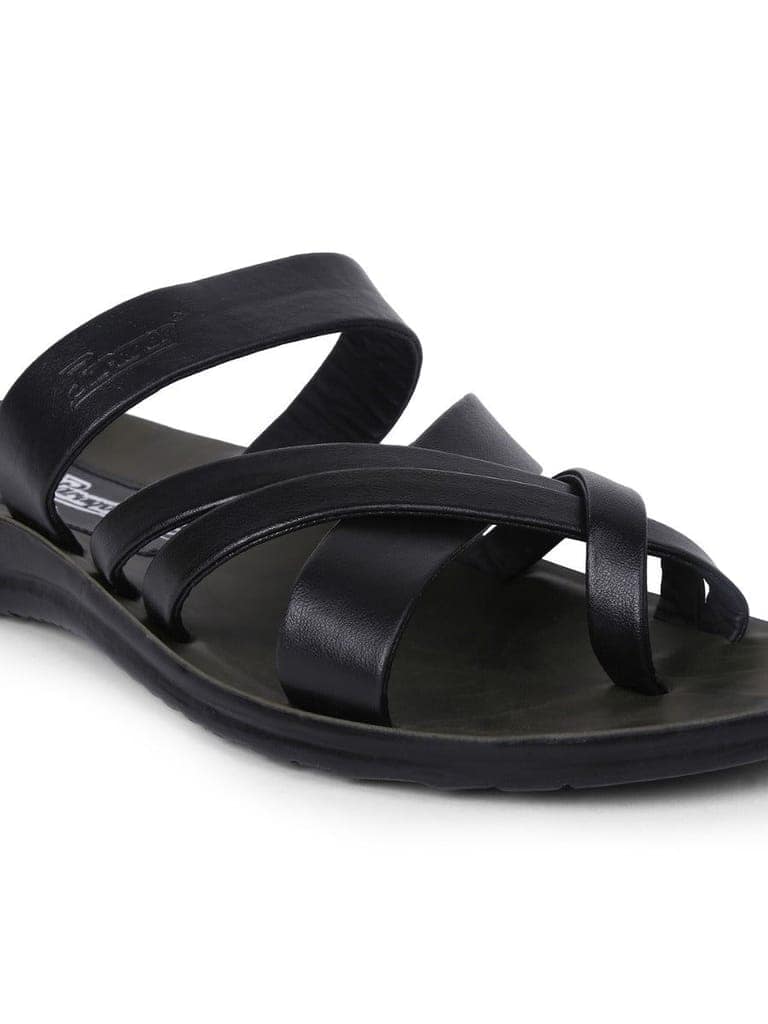 Men's Black Open Toe Rexine Flip Flops view 5