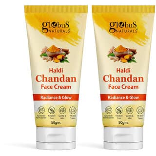(Set of 2) Globus Naturals Haldi Chandan Glow Cream, For Glowing Skin, Helps Remove Tan, Dirt Excess Oil, 50g
