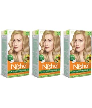 Nisha Creme Hair Color Ultra Blonde 150g Pack of 3, Permanent Hair Colour for Women & Men, Long Lasting Hair Color