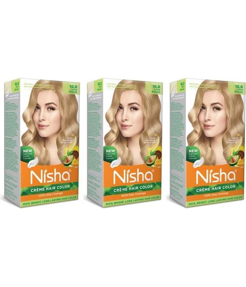 Nisha Creme Hair Color Ultra Blonde 150g Pack of 3, Permanent Hair Colour for Women & Men, Long Lasting Hair Color