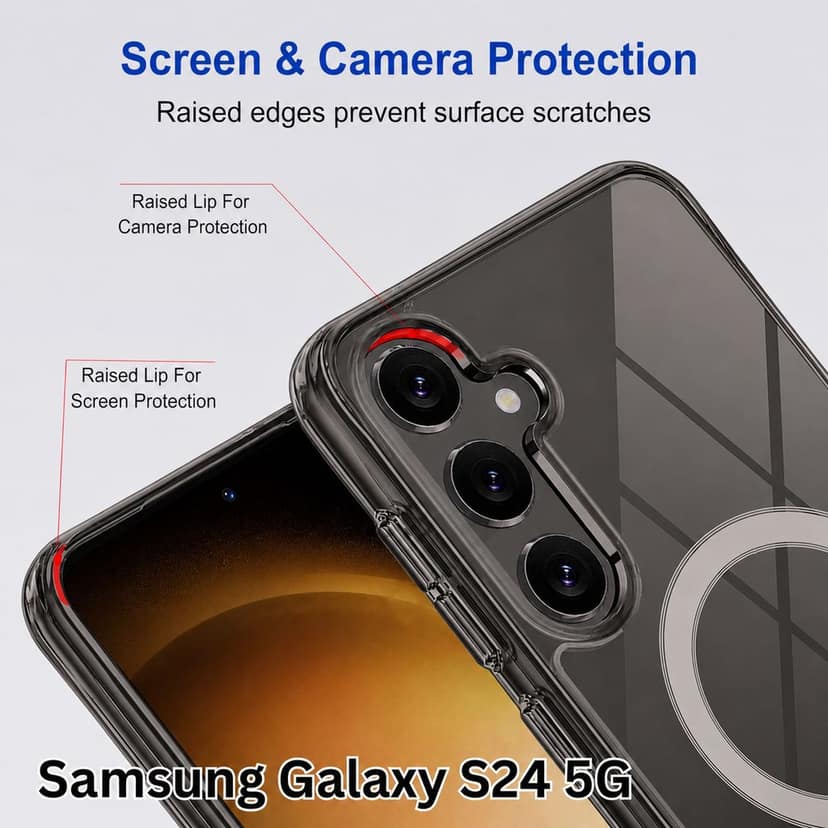 V3Deals Hybrid Back Cover Case for Samsung Galaxy S24 5G | Ma gsa fe Compatible | N52 Magnetic Ring | Anti-Yellow Hard Transparent Back | Shockproof | PC & TPU (Transparent, S24 (Magnetic)) view 3