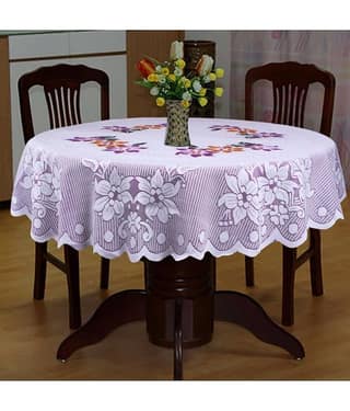 Embroidered Cotton 4 Seater Round Table Cover ( 152 x 152 ) cm Pack of 1 Purple
