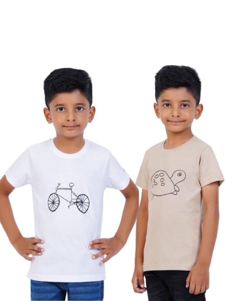 AIR GARB Boys Round Neck Printed Cotton T-shirt for 8-10 Years - Pack of 2 (K810-CW-TB) Multicolour