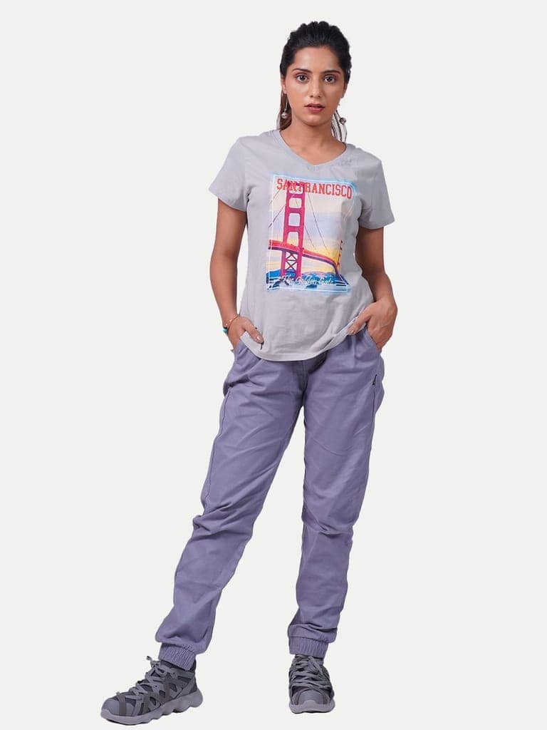 Women Lilac Printed T-shirt view 3