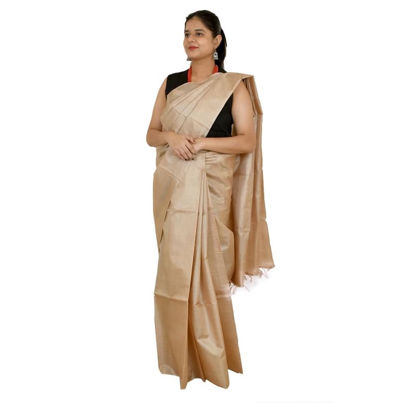 Tribes India Women's Champagne Gold Tussar Silk Saree - 1STXSARCG00026 - M2 view 2