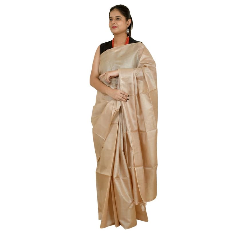 Tribes India Women's Champagne Gold Tussar Silk Saree - 1STXSARCG00026 - M2 view 3