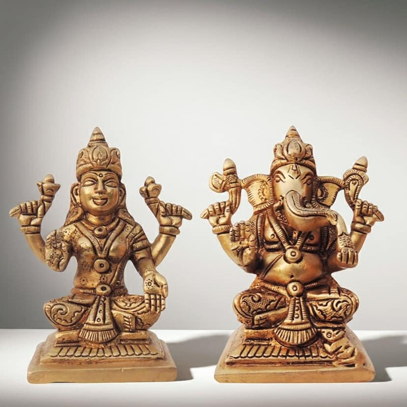 Brass Laxmi Ganesh Pair Idol Statue | Traditional Brass Puja Set, Height : 4.2 Inch (BSMAS1335)