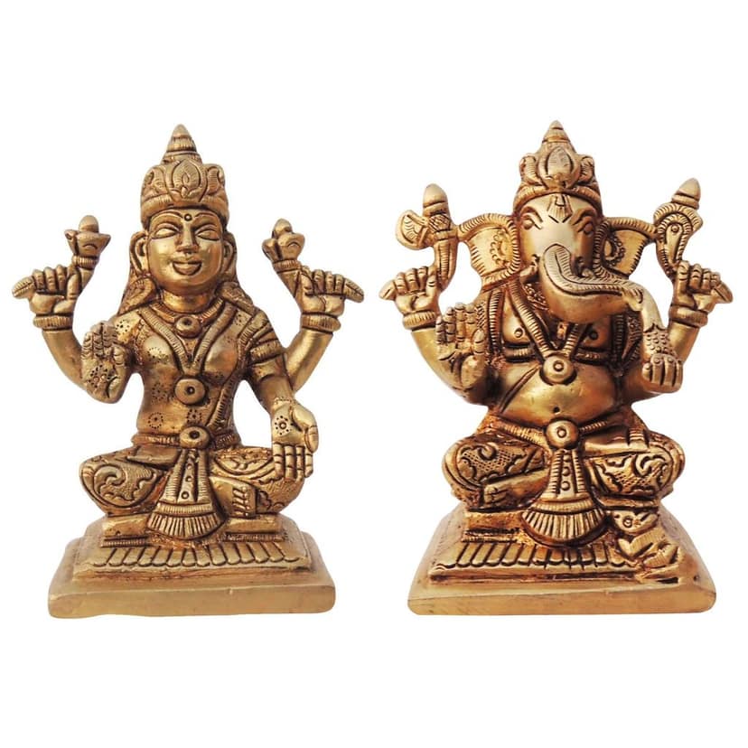 Brass Laxmi Ganesh Pair Idol Statue | Traditional Brass Puja Set, Height : 4.2 Inch (BSMAS1335) view 2