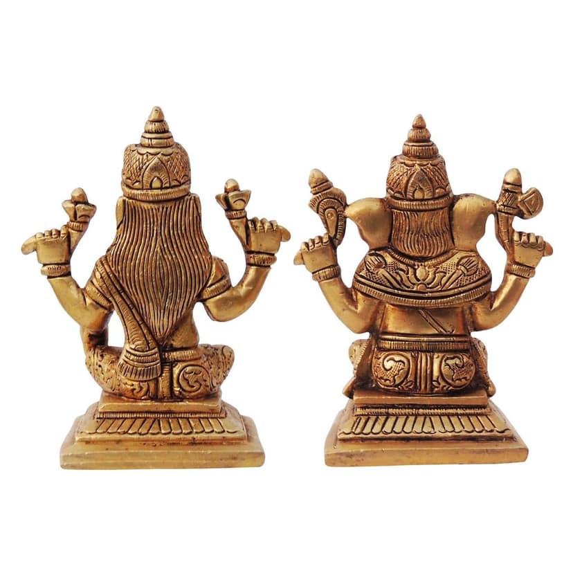 Brass Laxmi Ganesh Pair Idol Statue | Traditional Brass Puja Set, Height : 4.2 Inch (BSMAS1335) view 3