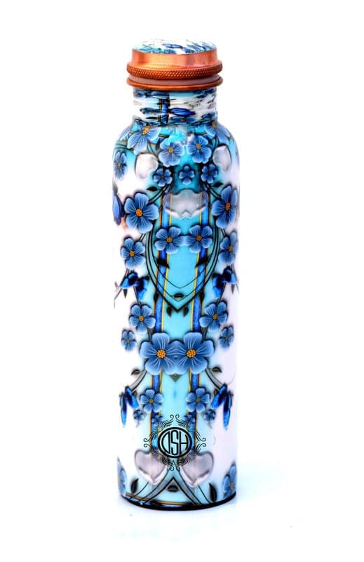 Copper Bottles for Printed with Art Work, Travelling Purpose Bottles, Yoga Ayurveda Healing, 950 ML (Design SM 10)