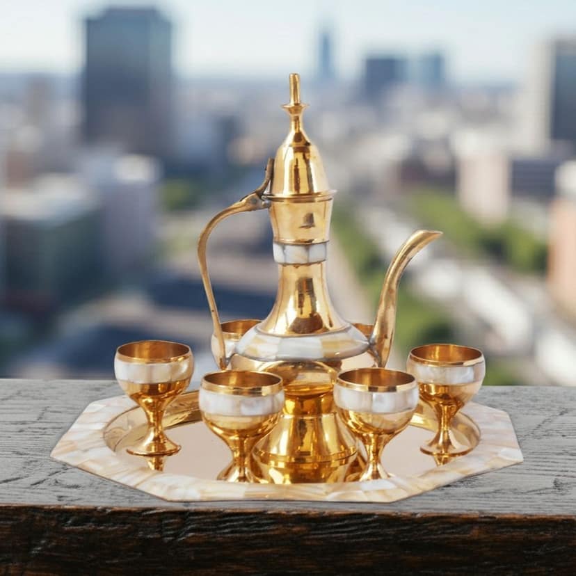 Brass Decorative Wine Set With Seep Work | Premium Brass Miniature, Height : 0.5 Inch (ZMAS363 D)