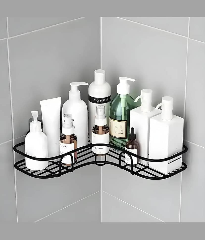 KRAMOX Multipurpose Bathroom/Kitchen Corner Storage Organizer Wall Mounted Rack Shelf Shower Caddy (No Drilling - Shelf Adhesive) Bathroom Accessories Storage Rack