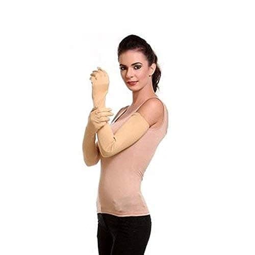 2 Pair Cotton Full Hand Gloves Sun Protection Gloves for Women Black & Skin Colour view 3