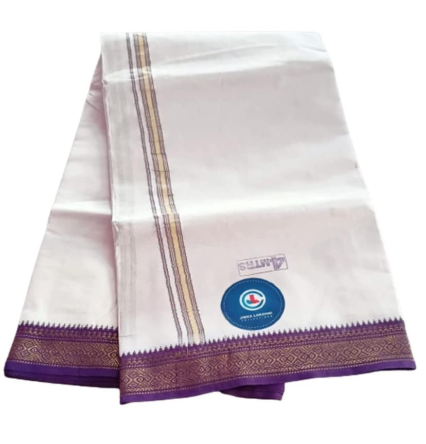 Jinka Lakshmi Collections 100% Handloom Cotton Dhoti With Zari Border Up and Down 4 Meters Unstitched Pack of 2 (Multicolor-3) view 9