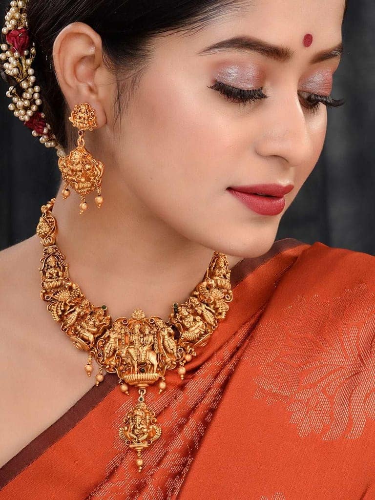 Gold Plated Exquisite Design Shiv Parivar Temple Jewellery Set view 4