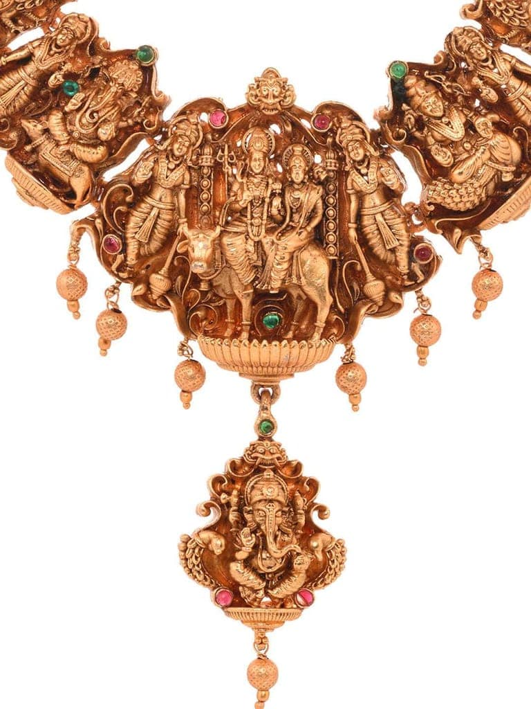 Gold Plated Exquisite Design Shiv Parivar Temple Jewellery Set view 9
