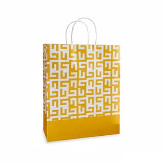 90 GSM Yellow Printed Paper Gift Bags, Paper Carry Bags For Birthday Gifts, Return Gift Bags, Office Party, Corporate Gifting & Festive Gifting (Size: 12 x 10 x 4 inch) - Set of 50