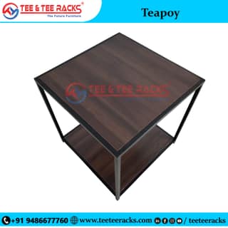 Teapoy Table - Steel Frame with Wooden Shelves