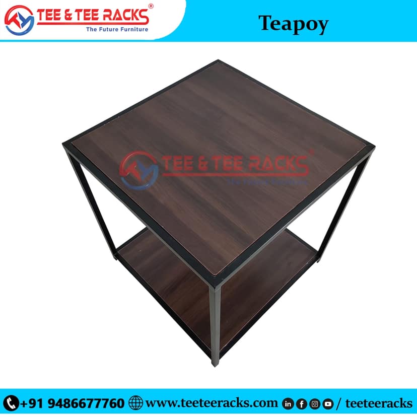 Teapoy Table - Steel Frame with Wooden Shelves