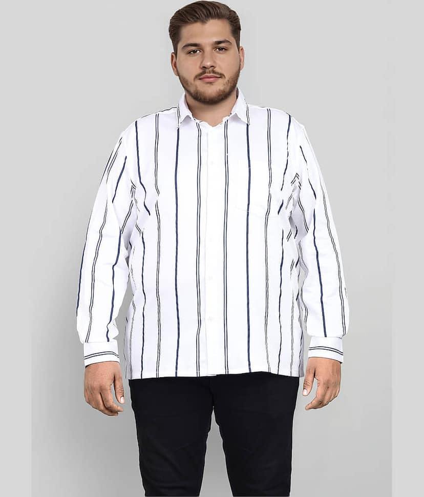 IVOC 100% Cotton Regular Fit Striped Full Sleeves Men's Casual Shirt - White ( Pack of 1 ) view 2