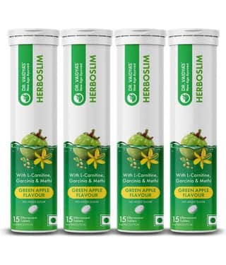 Dr. Vaidya's Herboslim Effervescent with L-Carnitine| Green Apple Flavour|(15 Tablets Each)Pack of 4