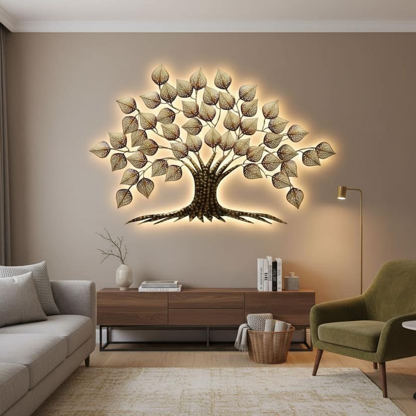 Metallic Tree of Life Wall Art With Shining Light view 2