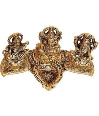 Fashion Bizz Lord Lakshmi Ganesha Saraswati Idol With Diya Decorative Showpiece - 10 cm