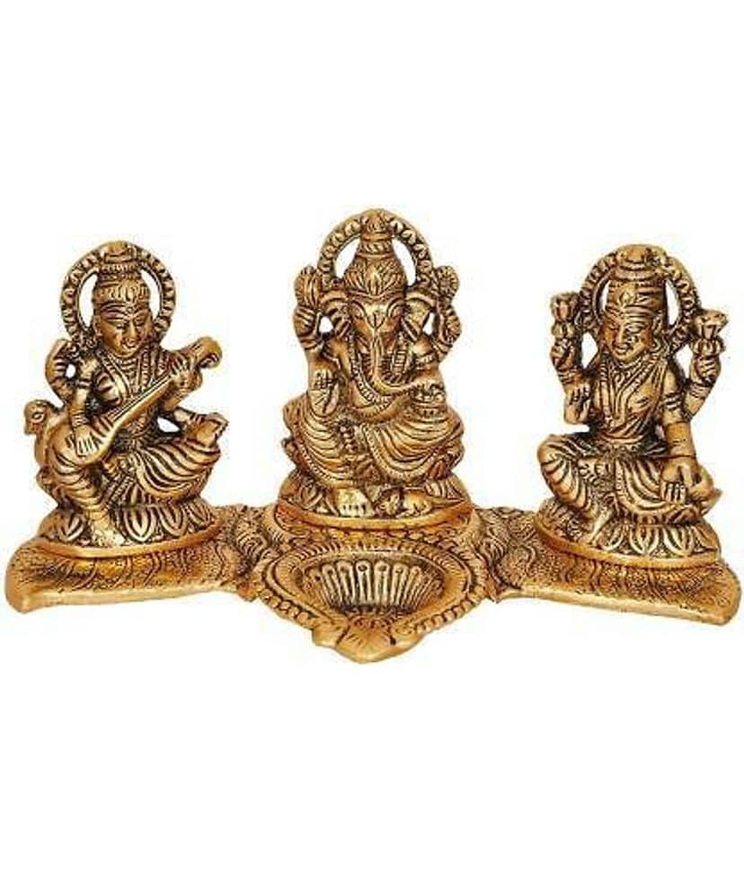 Fashion Bizz Lord Lakshmi Ganesha Saraswati Idol With Diya Decorative Showpiece - 10 cm view 2