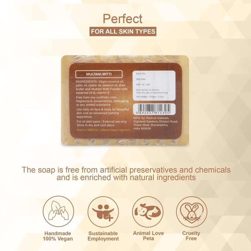 Handmade Multani Mitti Skin Whitening Bathing Bar for all Skin - 100g view 3